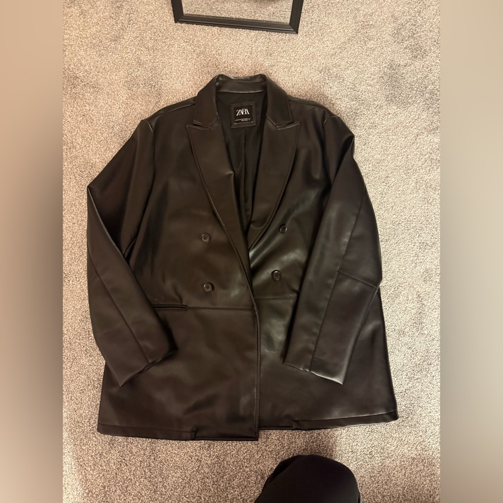 Men’s black leather blazer Zara XL
